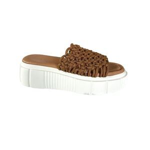 ANTHROPOLOGIE MAEVE Women's Crochet Platform Slides Brown Size 39/8